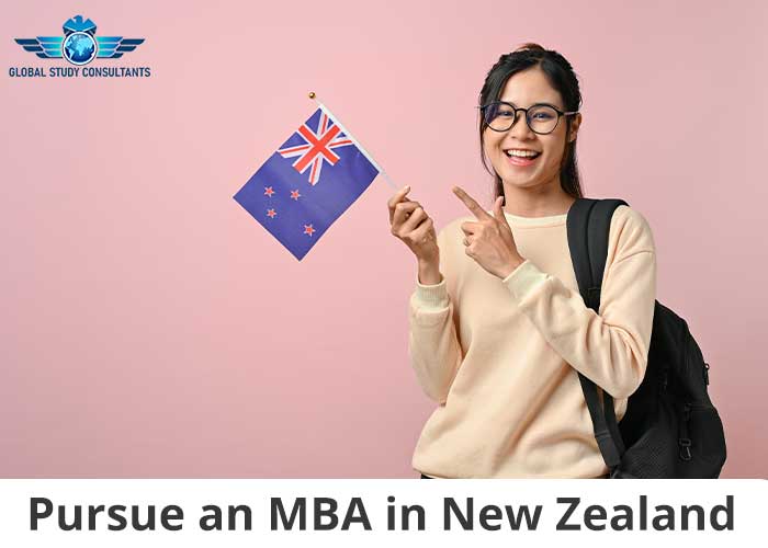 Happy female college student with a knapsack and a New Zealand flag
